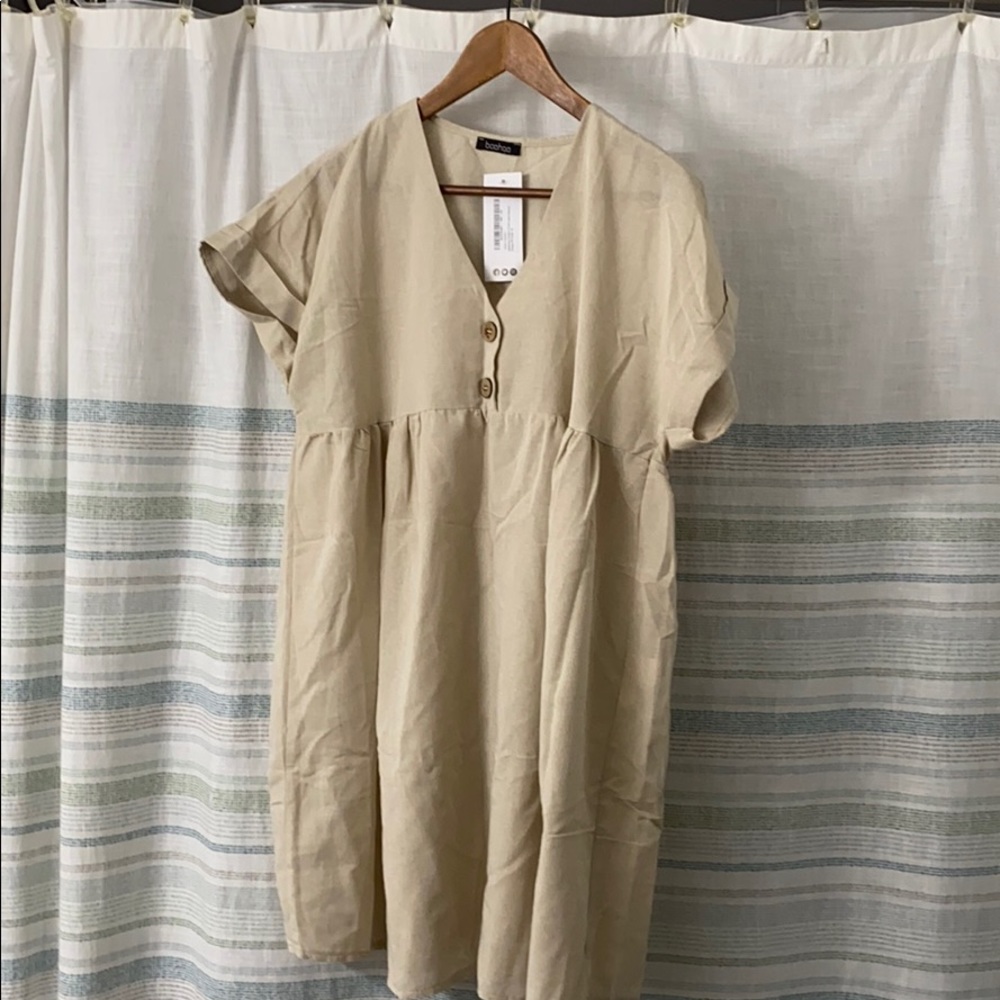 Maternity cream linen smock dress
